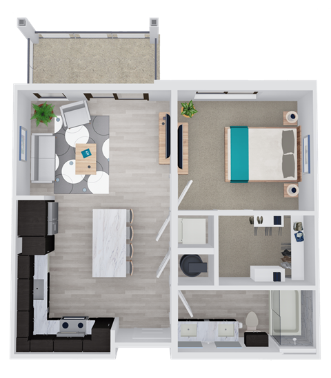 Floor plan for 1 bed, 1 bath, 644 sqft